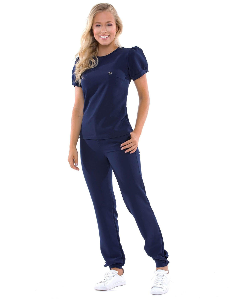 Scrub Feminino Personalizado Antonella Azul Marinho – Jalecos Mania